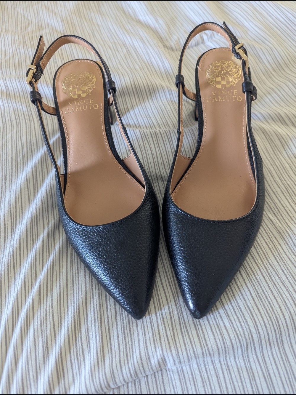 Vince Camuto Black Pointed Leather Slingback Flats - Picture 3 of 3